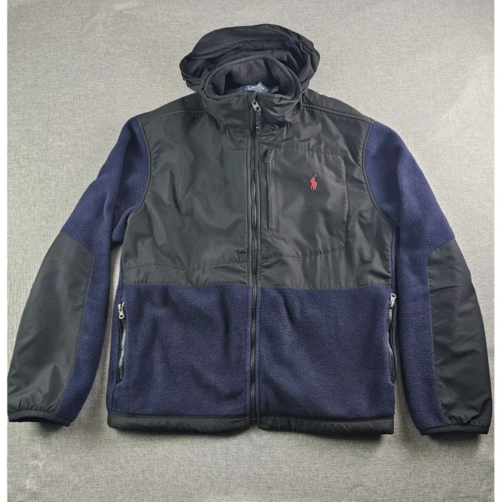 Vtg Polo Ralph Lauren Full Zip Fleece Jacket Mens XL Black Y2K Polartec Hooded